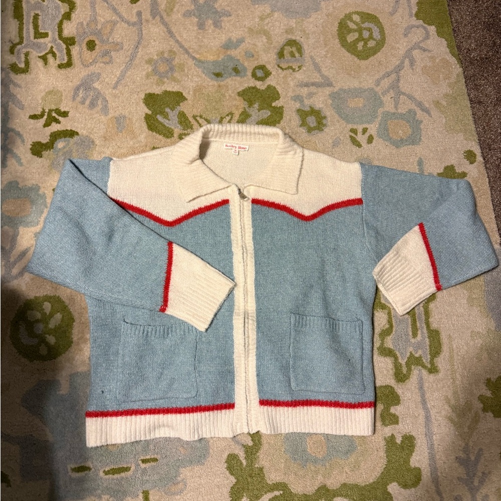 Women’s Blue and White Knit zip sweater
